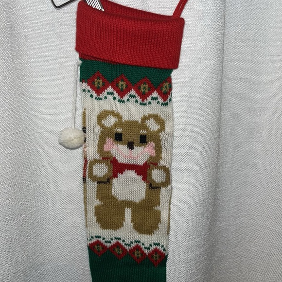 Vintage Santa's Best Teddy Bear Knit Long Stocking 23" Christmas Country Classic - Picture 3 of 7